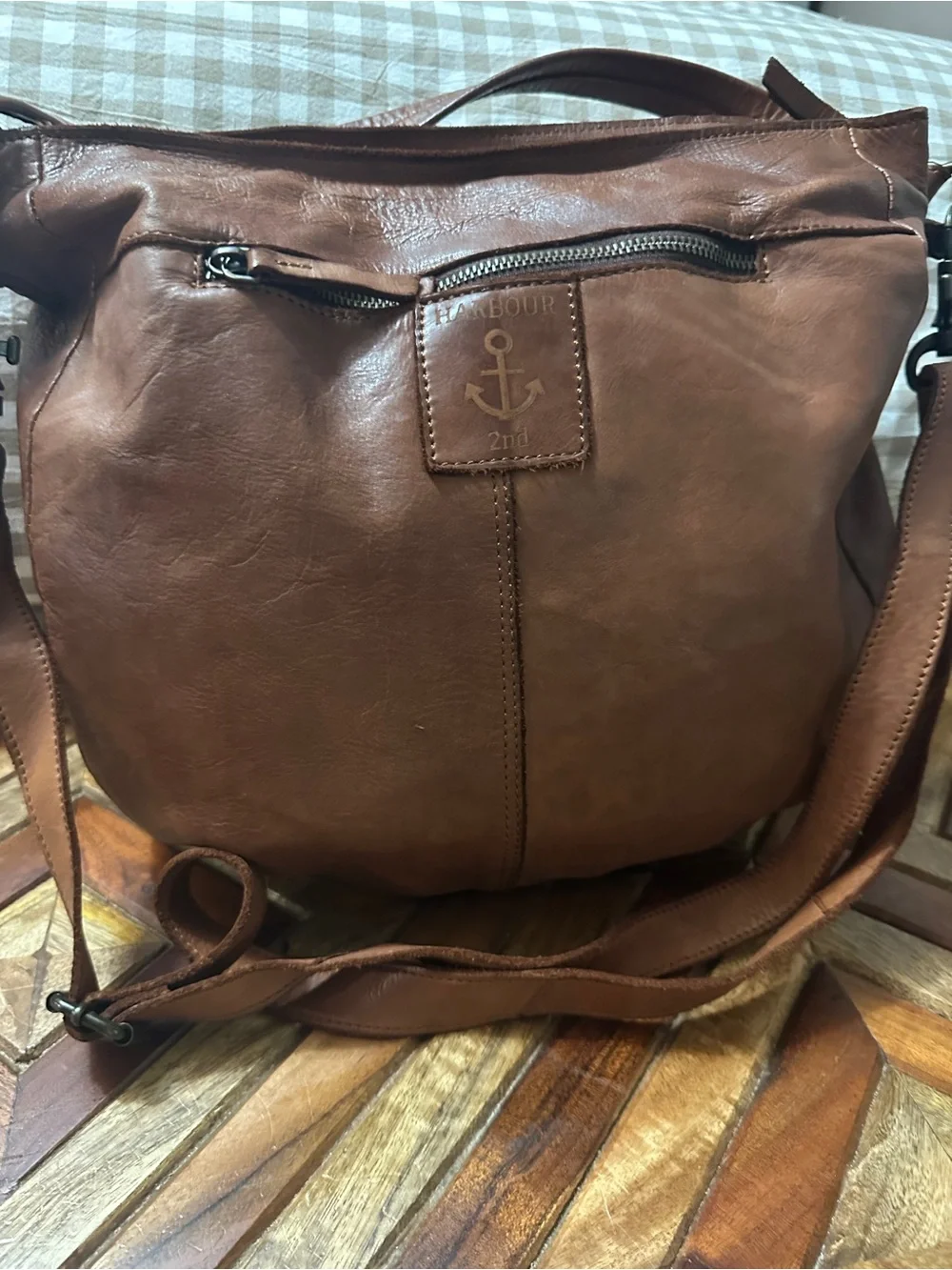 Tan Leather Bag with Front Pockets
